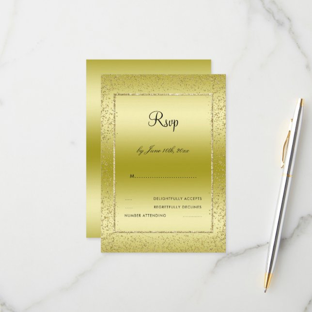 Stylish Gold Confetti 50th Wedding RSVP (Front/Back In Situ)