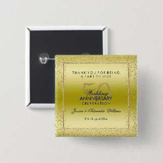 Stylish Gold Confetti 50th Wedding Thank You 15 Cm Square Badge