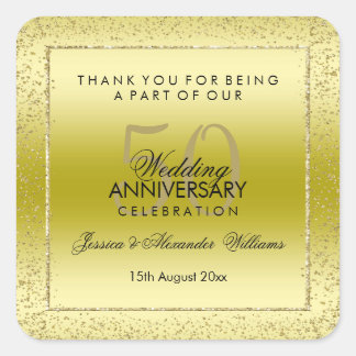 Stylish Gold Confetti 50th Wedding Thank You Square Sticker