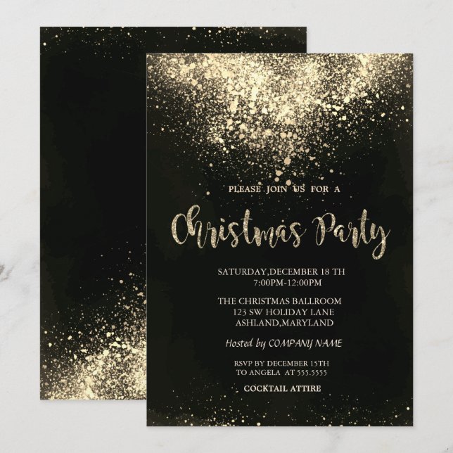 Stylish Gold Confetti Company Christmas Party Invitation (Front/Back)
