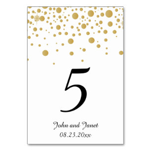 Stylish Gold Confetti Dots 2 White Background Table Number