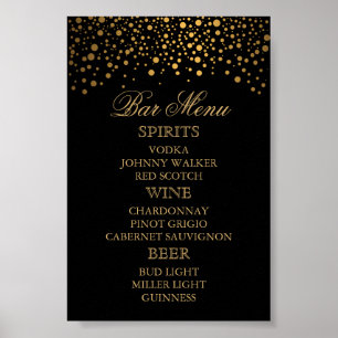 Stylish Gold Confetti Dots   Black - Bar Menu Poster
