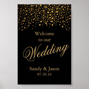Stylish Gold Confetti Dots   Black Poster
