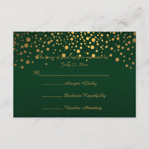 Stylish Gold Confetti Dots Dark Green RSVP Card