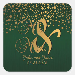 Stylish Gold Confetti Dots   Dark Green Square Sticker
