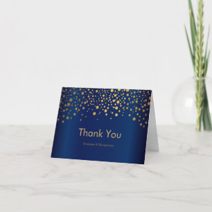 Stylish Gold Confetti Dots   Navy Blue Satin Thank You Card