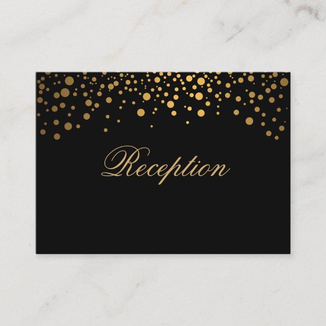 Stylish Gold Confetti Dots on Black Enclosure Card (Front)