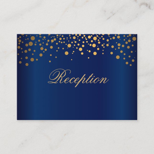 Stylish Gold Confetti Dots on Navy Blue Enclosure Card (Front)