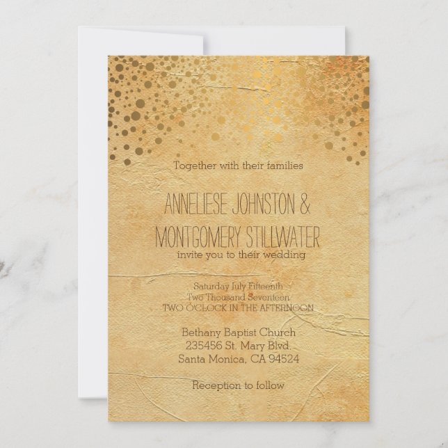 Stylish Gold Confetti Dots | Vintage Invitation (Front)