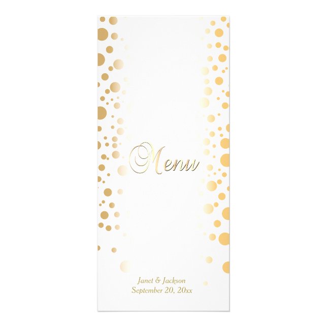 Stylish Gold Confetti Dots |  Wedding Menu (Front)