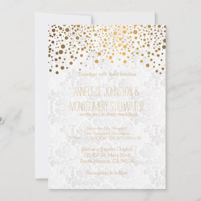 Stylish Gold Confetti Dots Wedding Theme Invitation (Front)