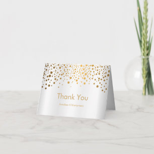 Stylish Gold Confetti Dots   White Satin Thank You Card