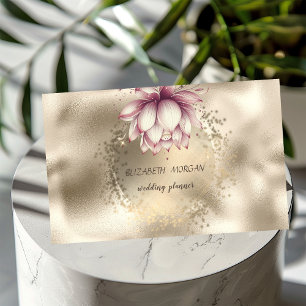 Stylish Gold Confetti Glitter Lotus Metallic Business Card