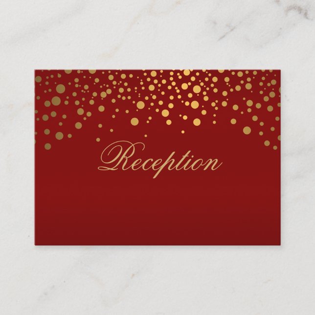 Stylish Gold Confetti Maroon Wedding Enclosure Card (Front)