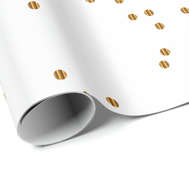 Stylish Gold Confetti Polka Dots on White Wrapping Paper (Roll Corner)