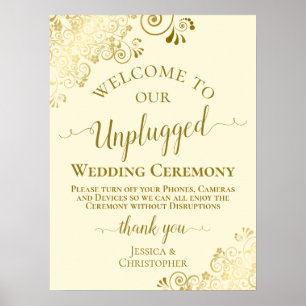 Stylish Gold & Cream Unplugged Wedding Ceremony Poster