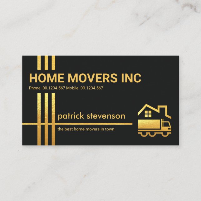 Stylish Gold Crisscross Lines Home Movers Truck Business Card (Front)