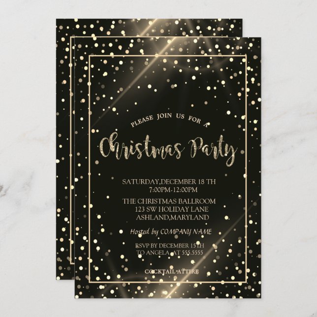 Stylish Gold Dots Company Christmas Party Invitation (Front/Back)