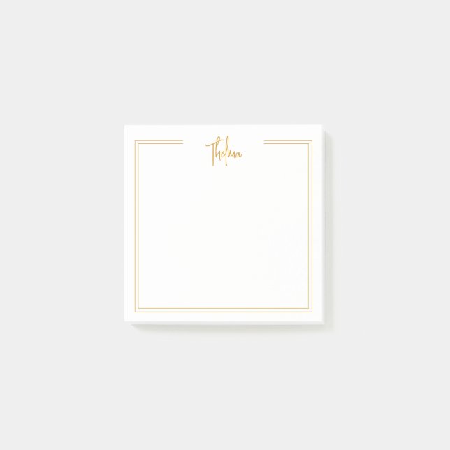 Stylish Gold Double Border with Name Post it Notes (Front)