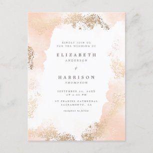 Stylish Gold Dust & Blush Watercolor Wedding Invitation Postcard