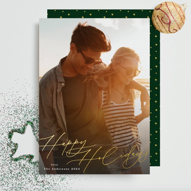 Stylish Gold Elegant Happiest Christmas Photo Foil Holiday Card (Creator Uploaded)