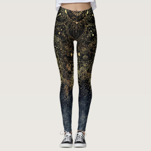 Stylish Gold floral mandala and confetti Leggings
