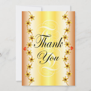 Stylish gold flower calligraphy thank you card