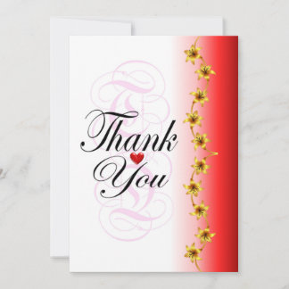 Stylish gold flower in red calligraphy thank you card