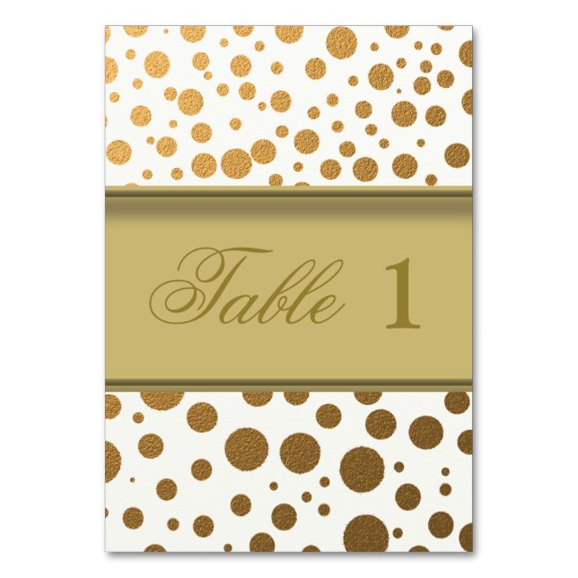 Stylish Gold Foil Confetti Dots Table Number Cards (Front)