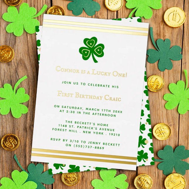 Stylish Gold Foil St. Patrick's Day 1st Birthday (Creator Uploaded)
