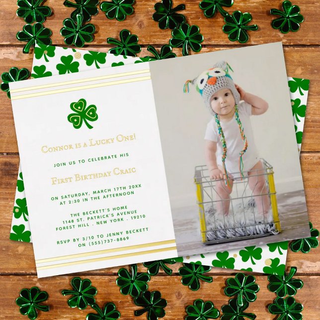 Stylish Gold Foil St. Patrick's Day 1st Birthday (Creator Uploaded)
