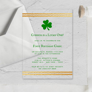 Stylish Gold Foil St. Patrick's Day 1st Birthday Acrylic Invitations