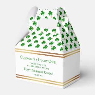 Stylish Gold Foil St. Patrick's Day 1st Birthday Favour Box