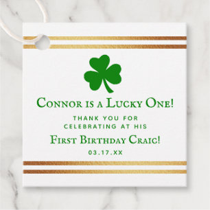 Stylish Gold Foil St. Patrick's Day 1st Birthday Favour Tags