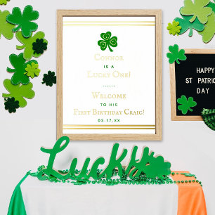 Stylish Gold Foil St. Patrick's Day 1st Birthday Foil Prints