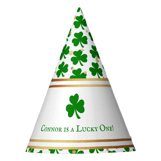 Stylish Gold Foil St. Patrick's Day 1st Birthday Party Hat (Front)