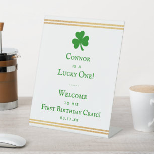 Stylish Gold Foil St. Patrick's Day 1st Birthday Pedestal Sign