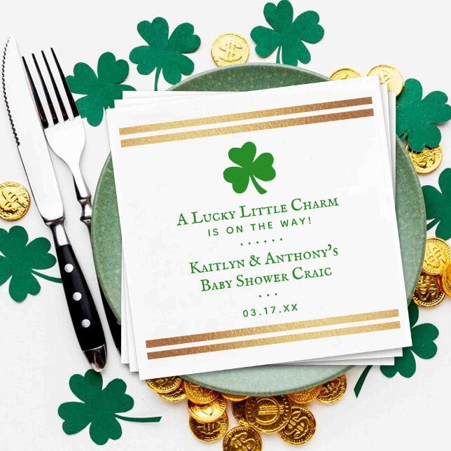 Stylish Gold Foil St. Patrick's Day Baby Shower Napkin (Creator Uploaded)