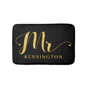 Stylish Gold Foil Typography Mr New Husband Bath Mat