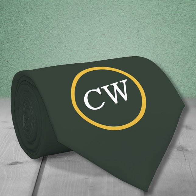 Stylish Gold & Forest Green Monogram Tie (Stylish Gold & Forest Green Monogram Neck Tie)