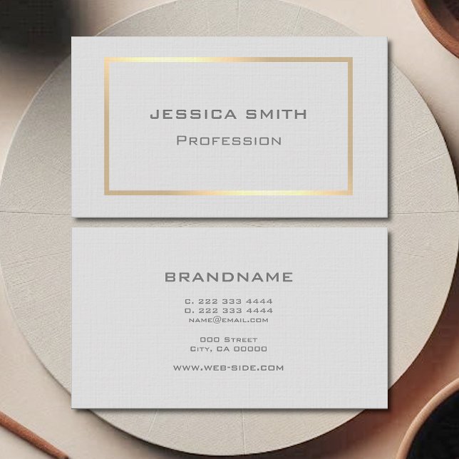 Stylish Gold Frame Elegant Light Grey Professional Business Card (Creator Uploaded)