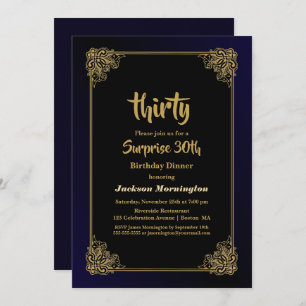 Stylish Gold Frame Surprise 30th Birthday Dinner Invitation