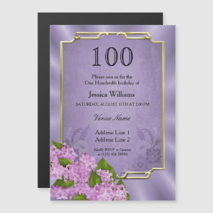 Stylish Gold Framed Mauve Tapestry 100th Birthday Magnetic Invitation