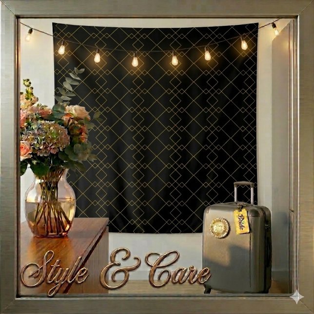 Stylish Gold Geometric Box Design Black Tapestry (Stylish Gold Geometric Box Design Black Tapestry)