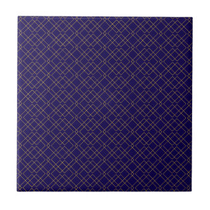Stylish Gold Geometric Box Design Dark Blue Ceramic Tile