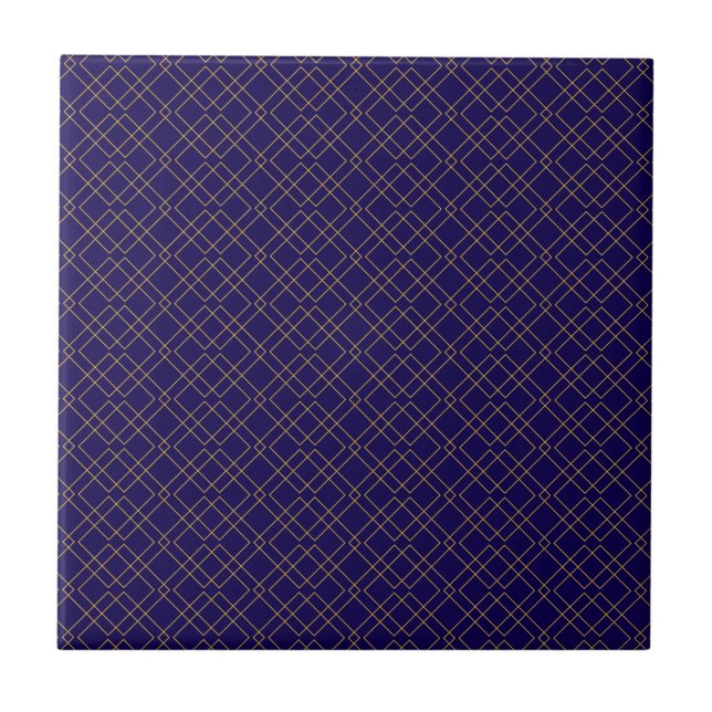 Stylish Gold Geometric Box Design Dark Blue Ceramic Tile (Front)
