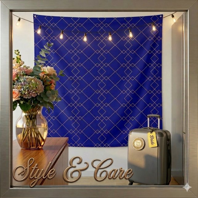 Stylish Gold Geometric Box Design Navy Blue Tapestry (Stylish Gold Geometric Box Design Navy Blue Tapestry)