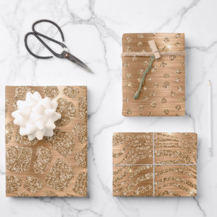 Stylish Gold Glitter Animal Print Patterns Wrapping Paper Sheet