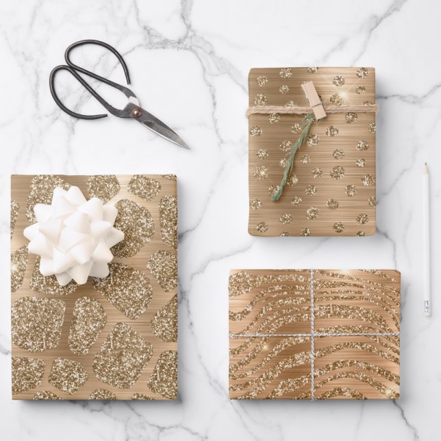 Stylish Gold Glitter Animal Print Patterns Wrapping Paper Sheet (Front)
