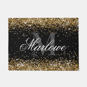 Stylish Gold Glitter Black and White Monogram Doormat